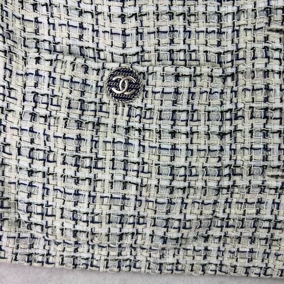 Chanel Tweed Jacket Women's 34 White & Blue Silk Blend Lining - Picture 6 of 15